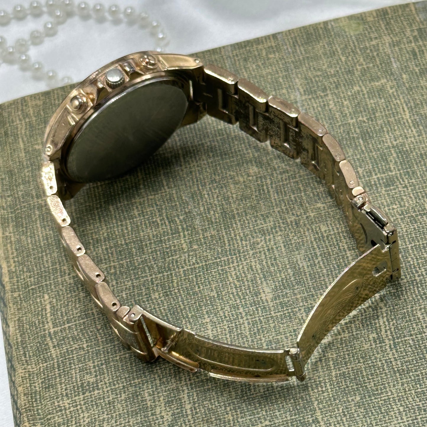 Rose Gold Diamanté Tank Watch with Glitter Dial