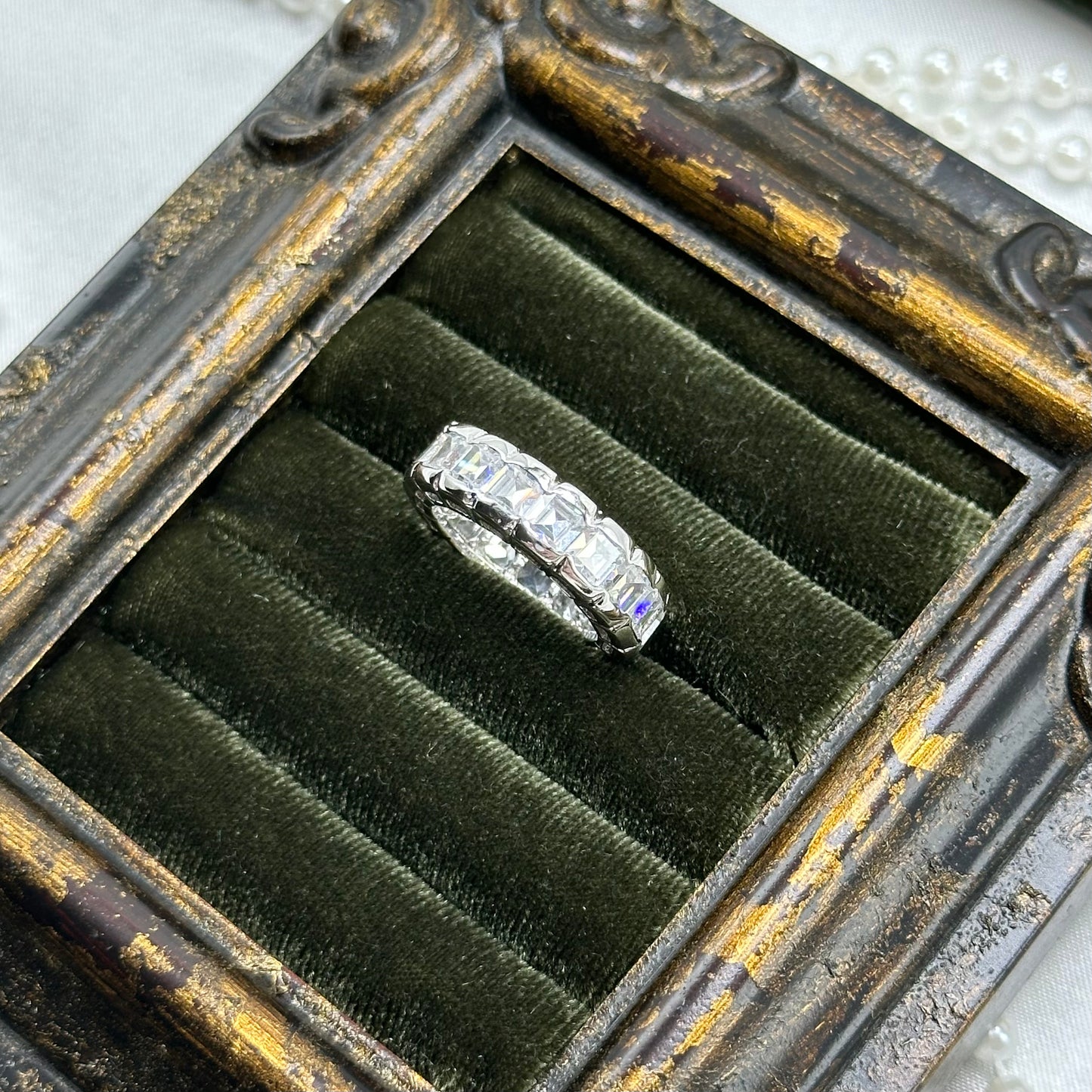 Vintage Clear Stone Deadstock Infinity Band Ring Rhodium Plated