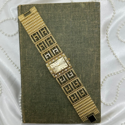 Chunky Gold Crystal Bezel Bracelet Watch