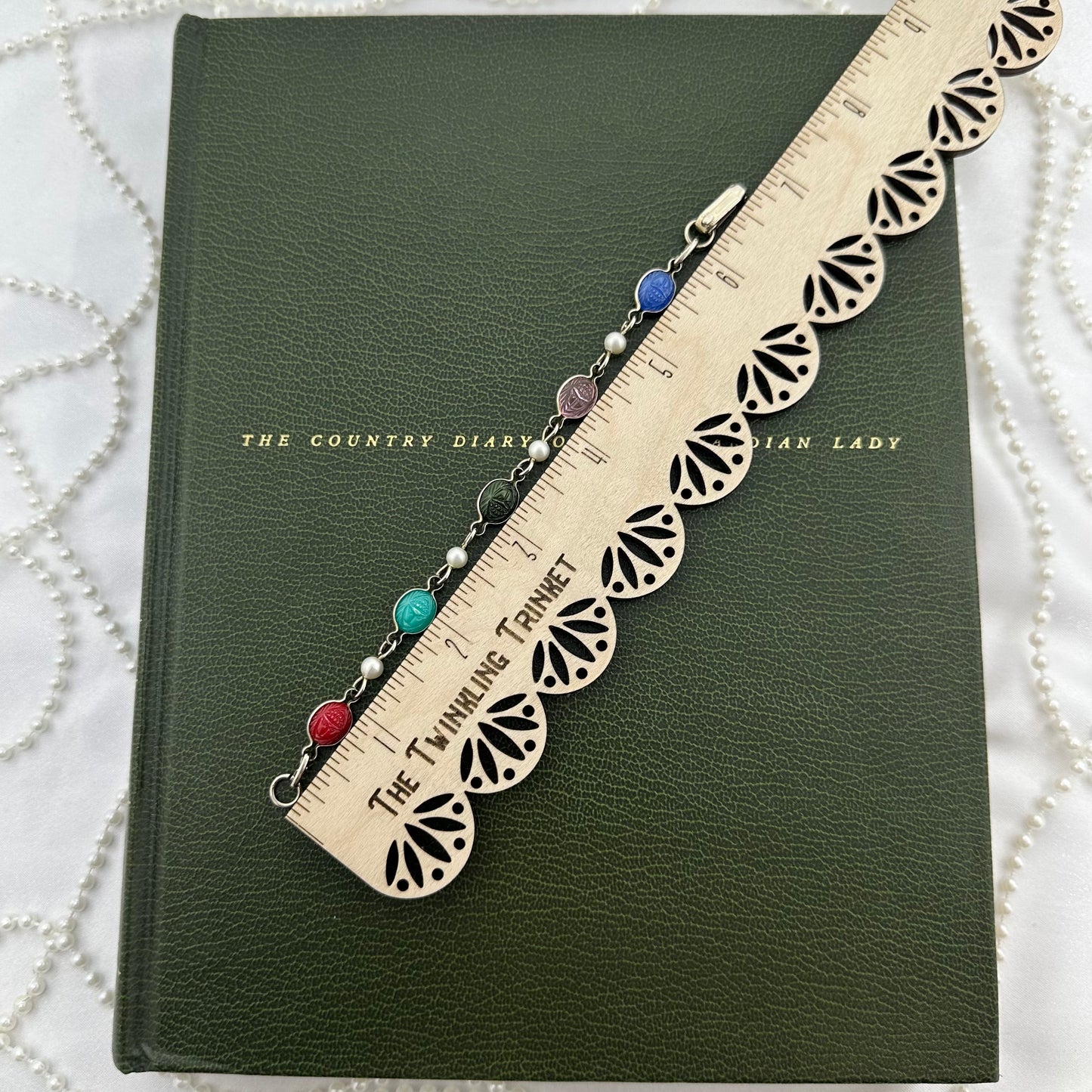 Silver Scarab and Pearl Bracelet