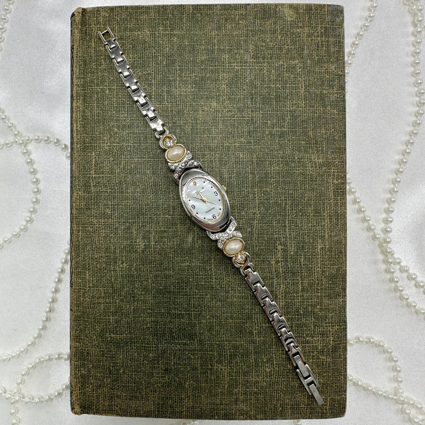 Two-Tone Diamanté and Pearl Watch with Mother of Pearl Dial