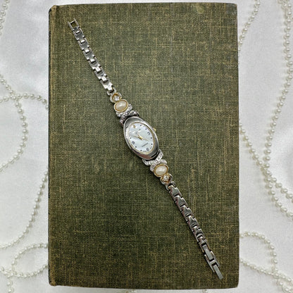 Two-Tone Diamanté and Pearl Watch with Mother of Pearl Dial