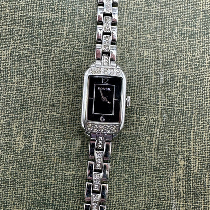 Silver Fossil Watch with Black Dial
