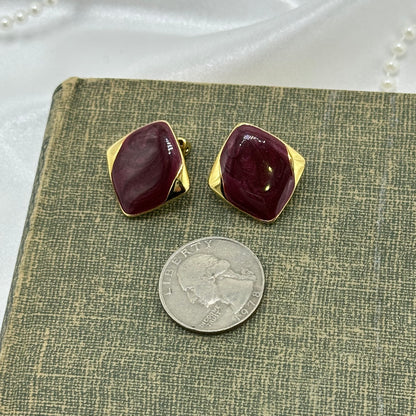 Vintage Gold and Red Clip On Earrings