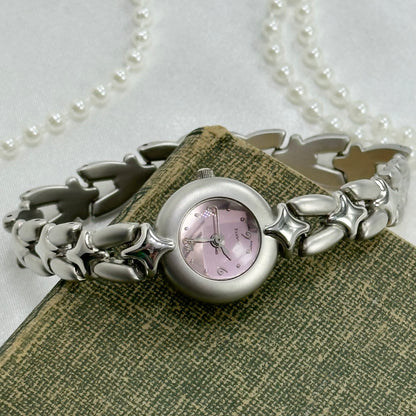 Silver Watch with Pink Bubble Dial