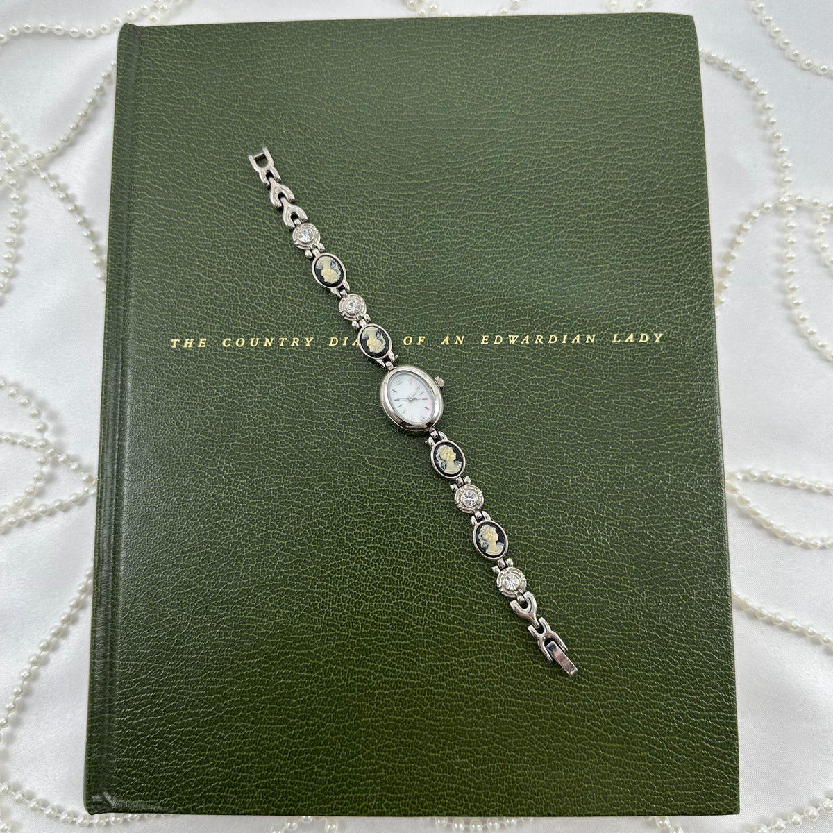 Silver Cameo Watch with Mother of Pearl Dial