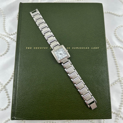 Silver Square Dial Chunky Watch with Roman Numeral Markers