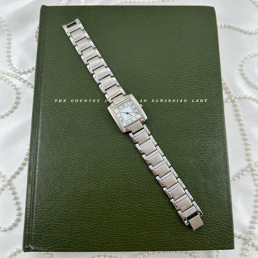 Silver Square Dial Chunky Watch with Roman Numeral Markers