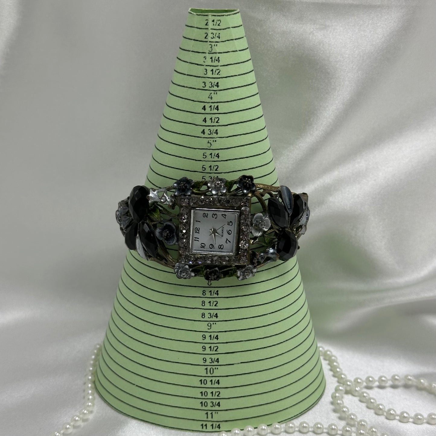 Vintage Black Rose Cuff Watch