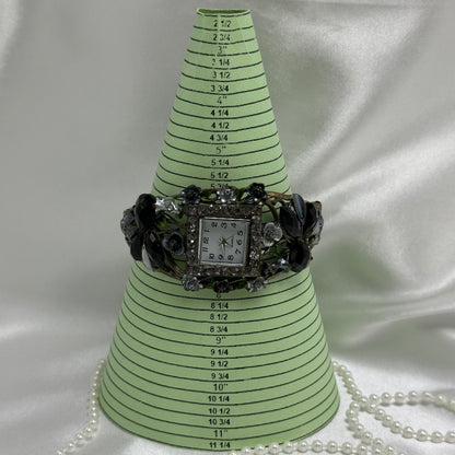 Vintage Black Rose Cuff Watch