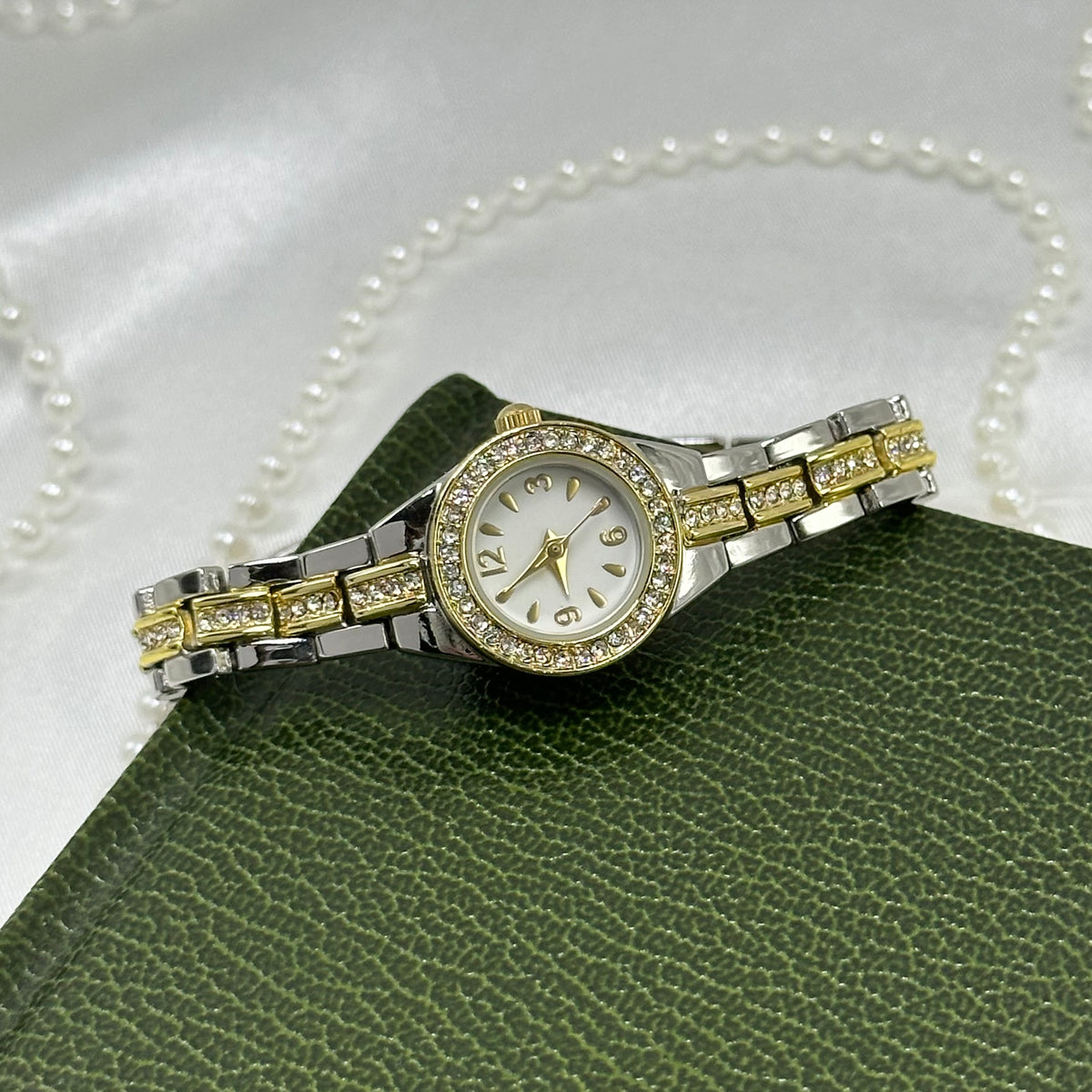 Two-Tone Dainty Diamanté Round Dial Watch