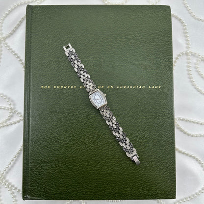 Silver and Black Marcasite Watch with Mother of Pearl Dial