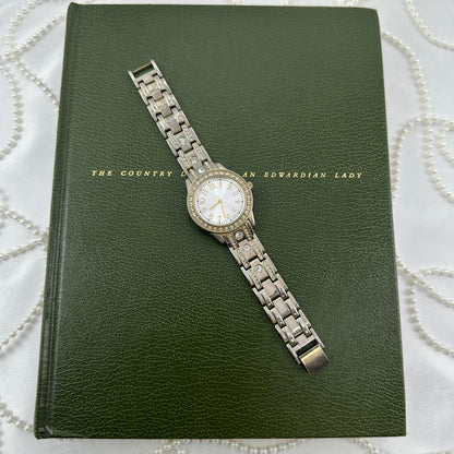 Silver Round Dial Diamanté Watch