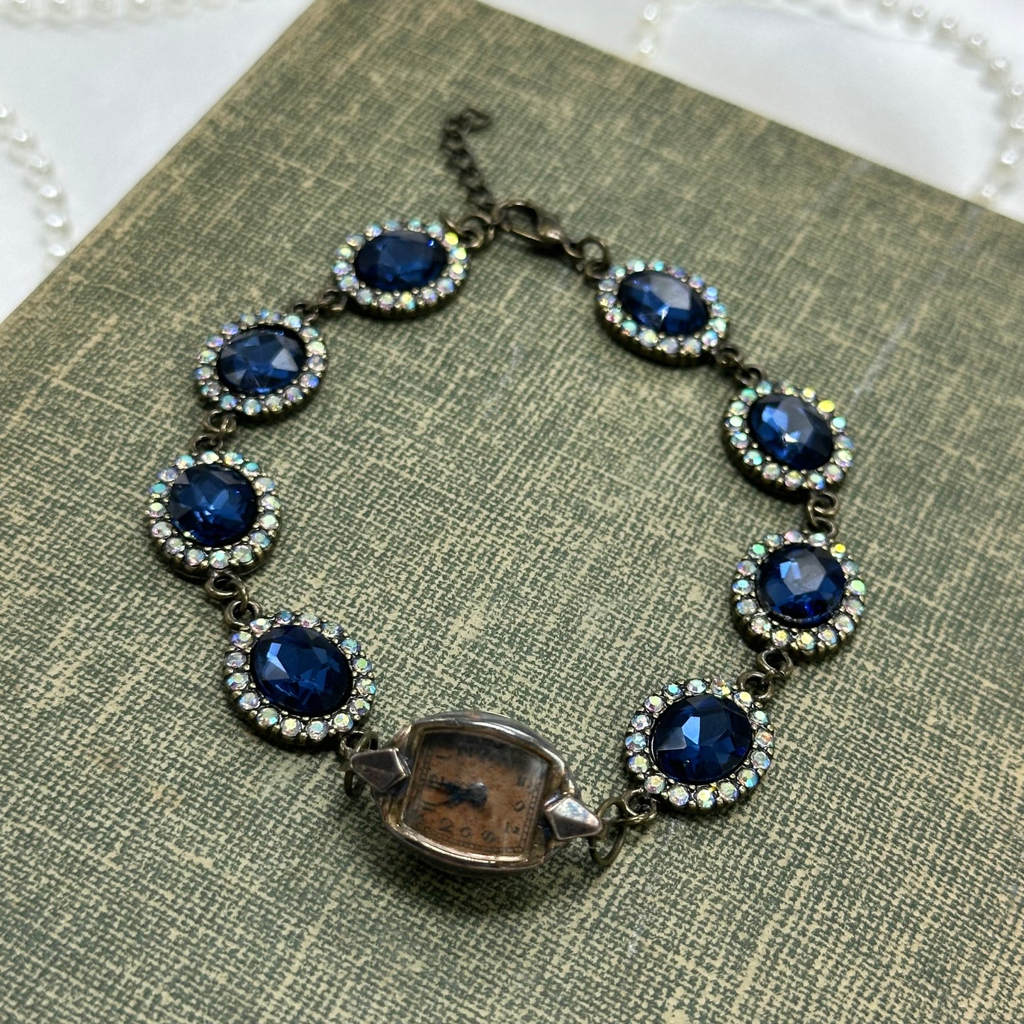 Blue Stone Chain Bracelet with Vintage Copper 14k GF Watch