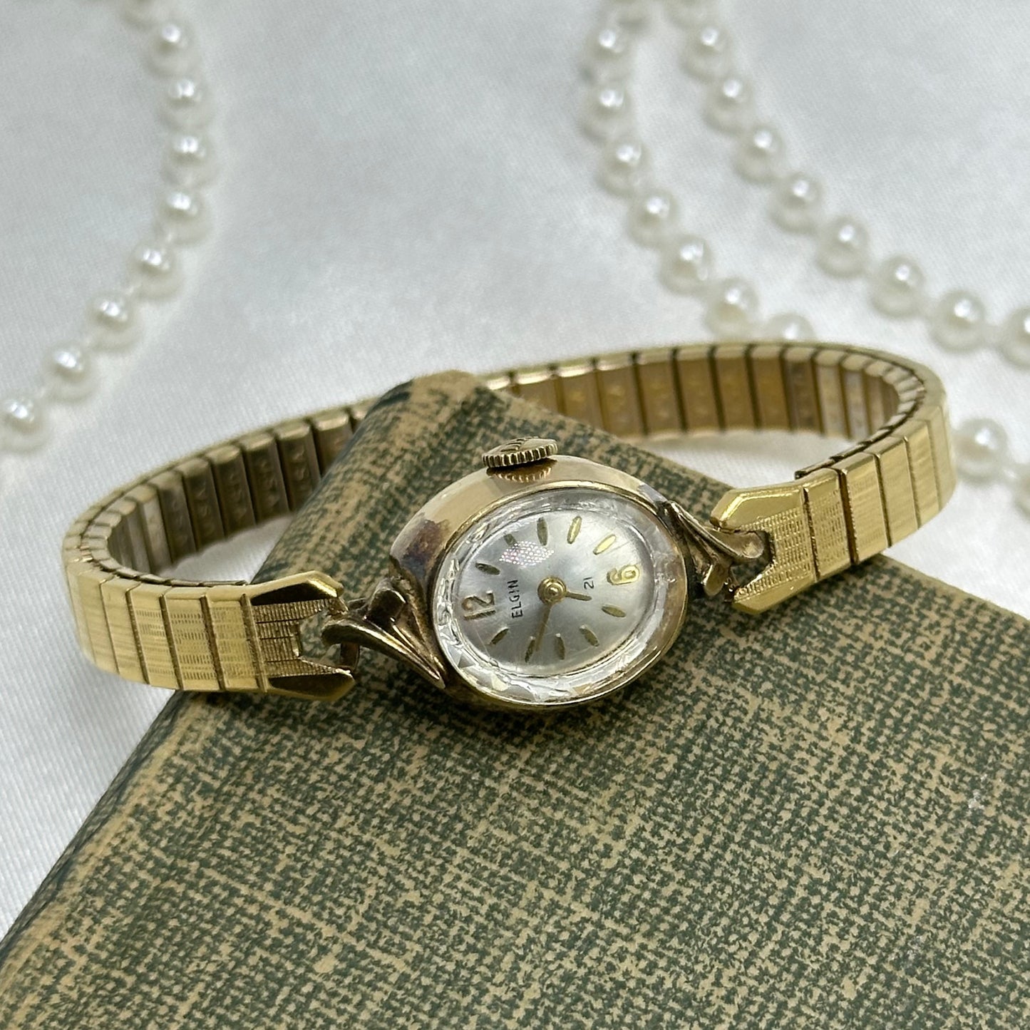 10k RGP Dainty Vintage Oval Dial Elgin 21 Jewels Wind-Up Cocktail Watch
