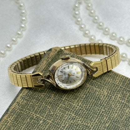 10k RGP Dainty Vintage Oval Dial Elgin 21 Jewels Wind-Up Cocktail Watch