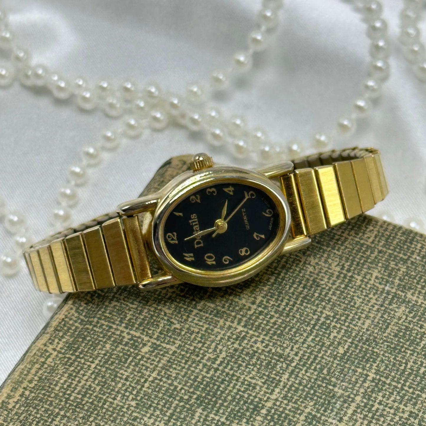 Gold Details Watch with Black Oval Dial