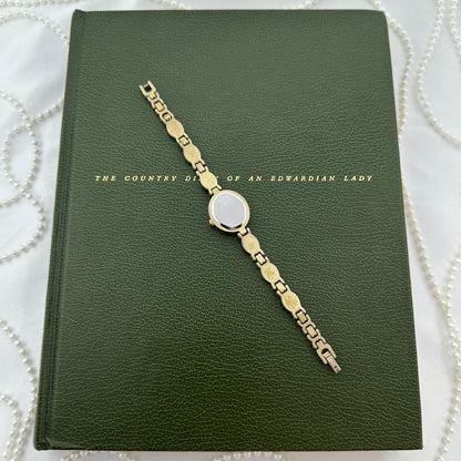 Dainty Silver Abalone Watch with Oval Mother of Pearl Dial