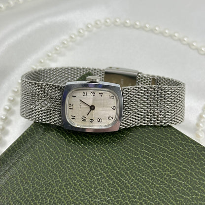 Vintage Silver Wind-Up Timex Watch with Mesh Band