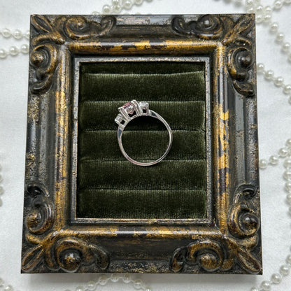 Vintage Light Pink Square Stone Deadstock Ring Rhodium Plated
