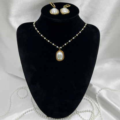 Pearl Necklace and Huggie Earring Set