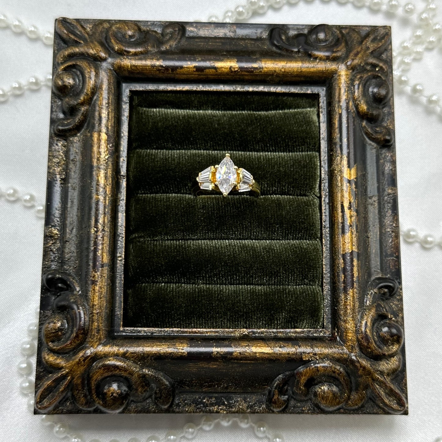 Marquise Cubic Zirconia Stone Vintage Deadstock Ring 14k Gold Electroplated