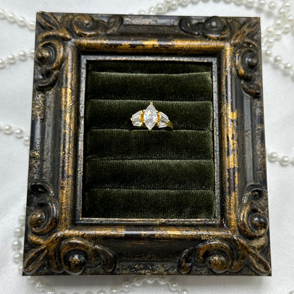 Marquise Cubic Zirconia Stone Vintage Deadstock Ring 14k Gold Electroplated