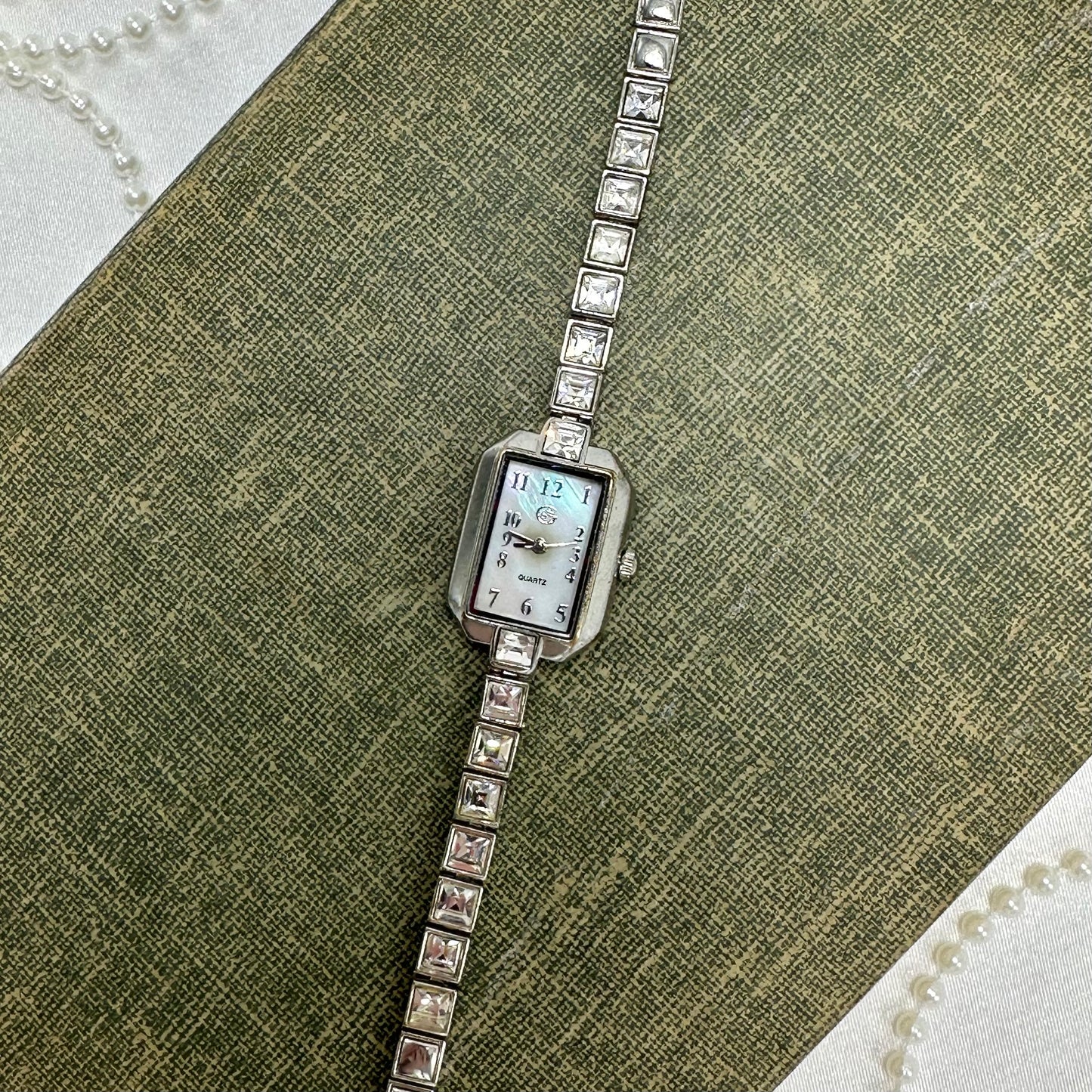 Diamanté Silver Watch with Mother of Pearl Dial