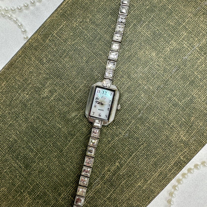 Diamanté Silver Watch with Mother of Pearl Dial