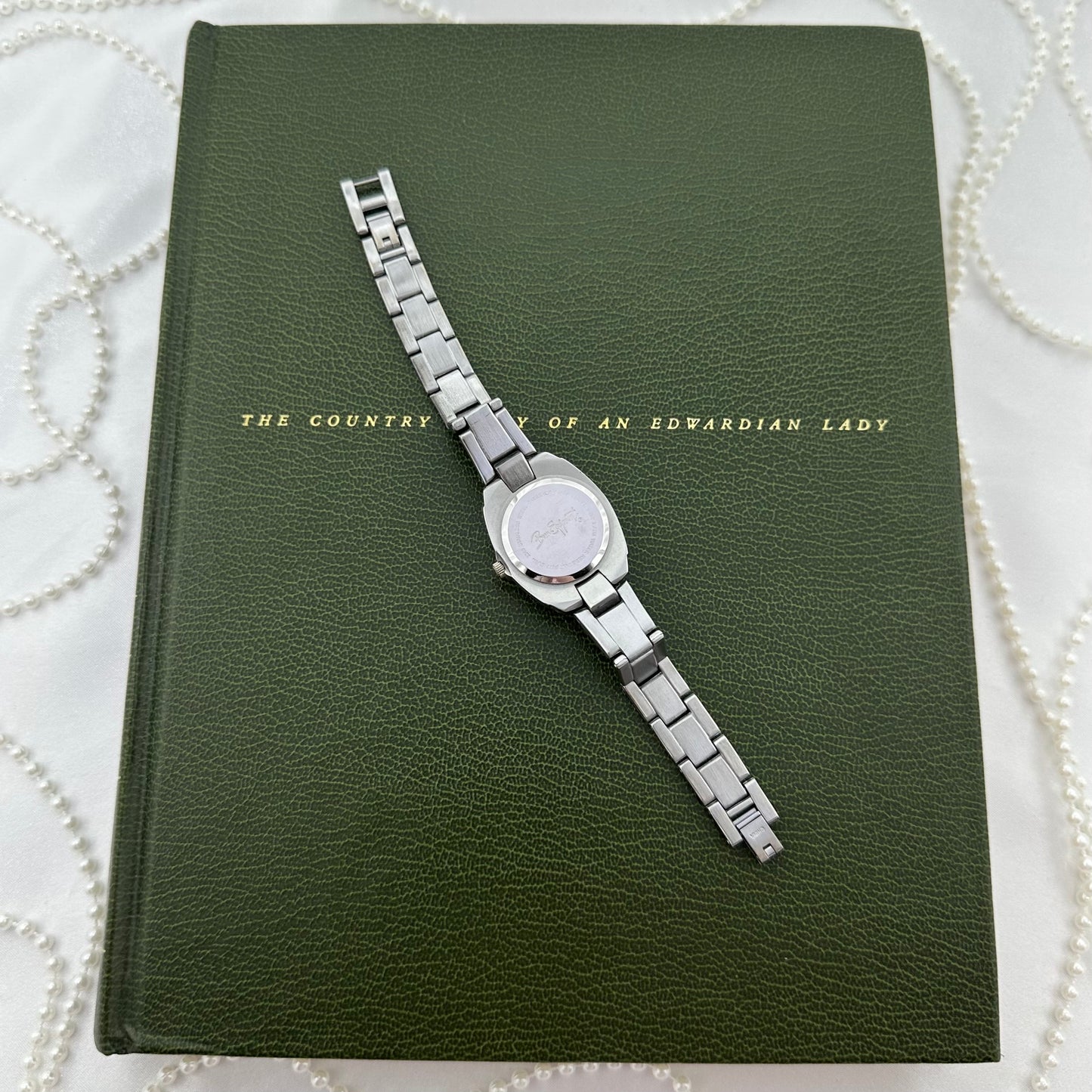Silver Red Dial Watch with Date Display