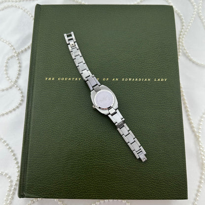 Silver Red Dial Watch with Date Display