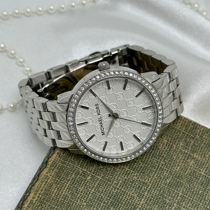 Vintage Silver Michael Kors Watch with Round Diamanté Dial