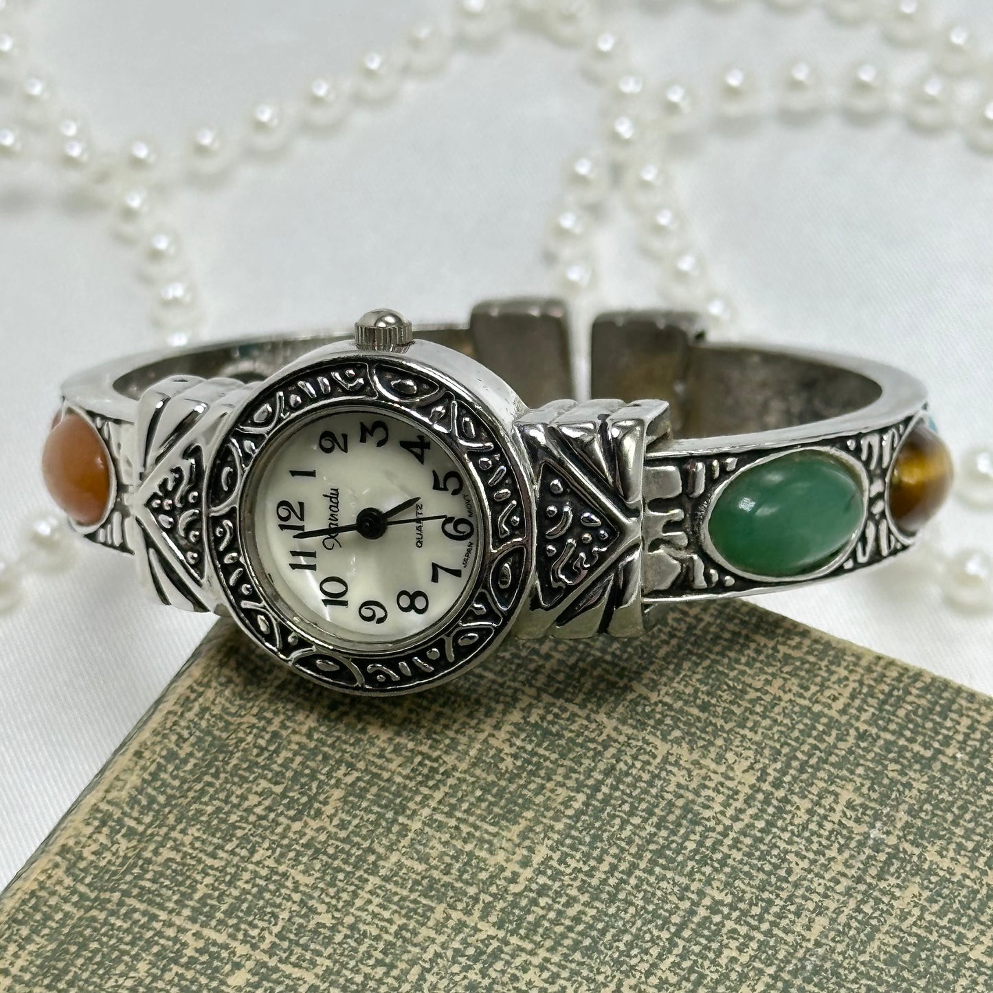 Silver Gemstone Cuff Watch