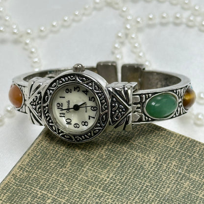 Silver Gemstone Cuff Watch