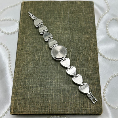 Silver Round Dial Watch with Tiger Heart Bracelet Band