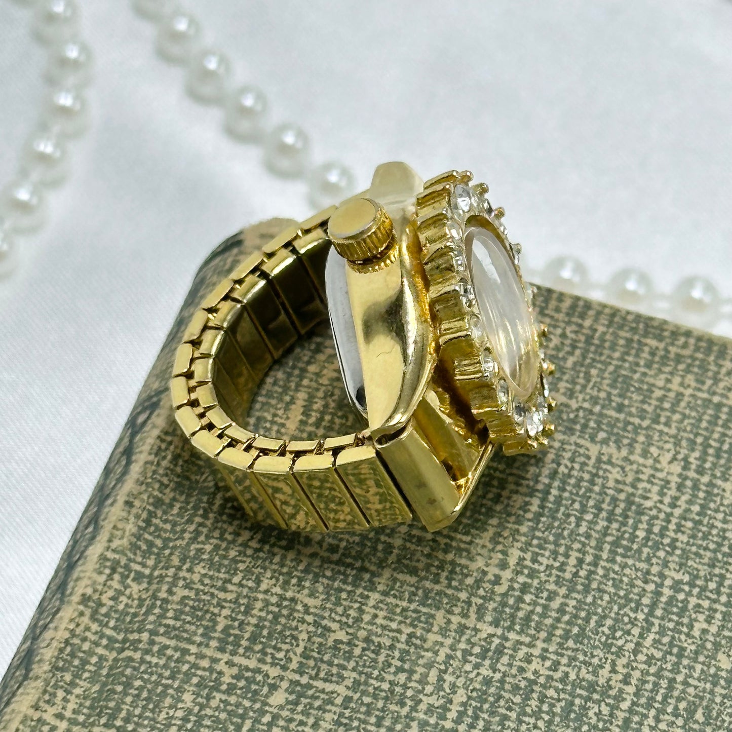 Gold Diamanté Watch Ring