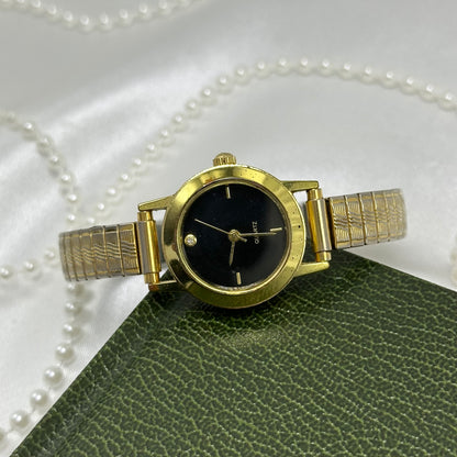Classic Gold Watch with Black Round Dial