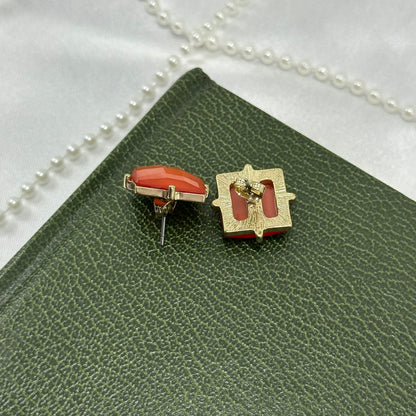 Orange Square Stud Earrings