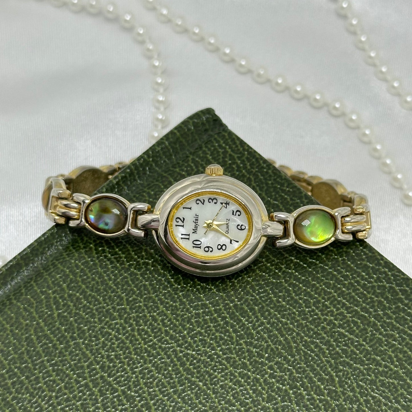 Dainty Silver Abalone Watch with Oval Mother of Pearl Dial
