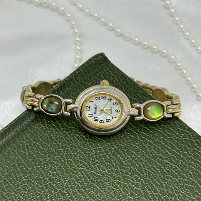 Dainty Silver Abalone Watch with Oval Mother of Pearl Dial