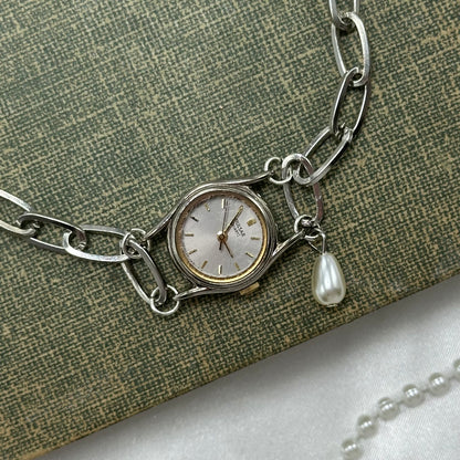 Chunky Chain Watch Choker with Pearl