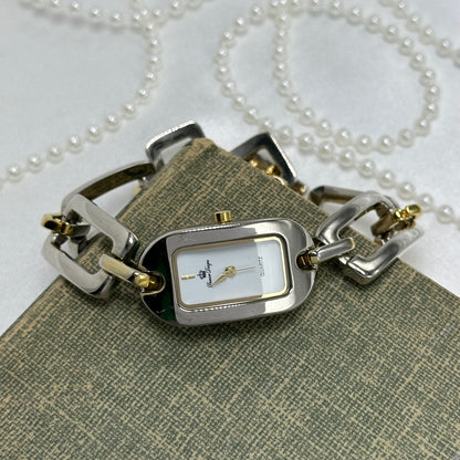 Two-Tone Rectangular Chain Watch