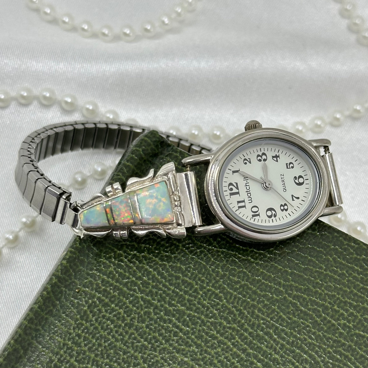 Oval Dial Watch with Sterling Silver and Opal Band