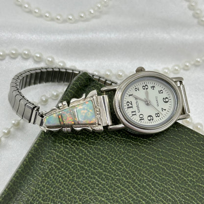 Oval Dial Watch with Sterling Silver and Opal Band