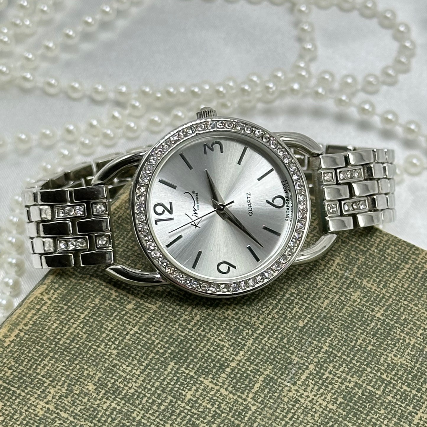 Vintage Silver Kim Rogers Watch with Round Diamanté Dial