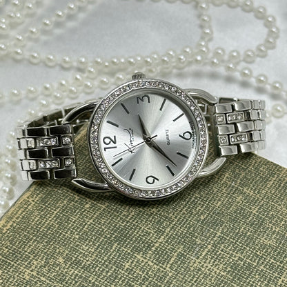 Vintage Silver Kim Rogers Watch with Round Diamanté Dial