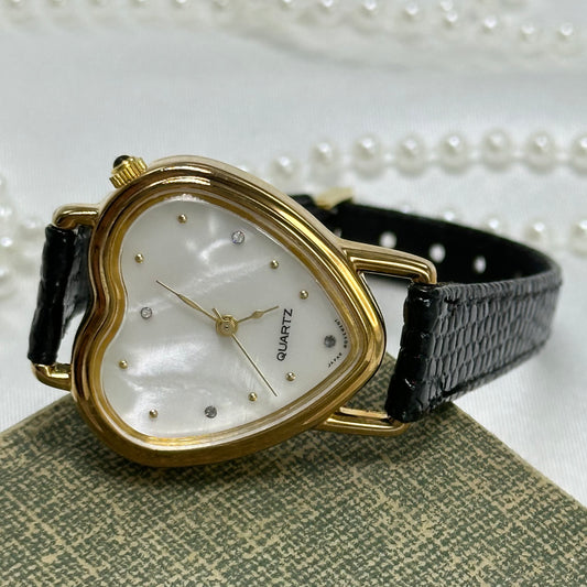 Vintage Avon Gold Heart Watch with Mother of Pearl Dial