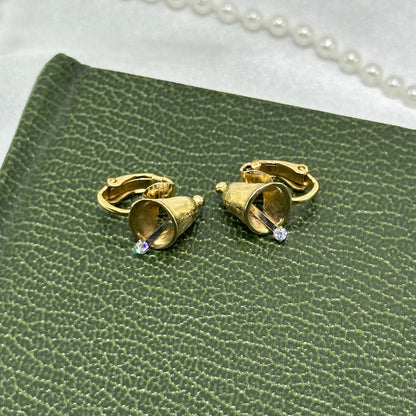 Dainty Gold Bells with Rhinestones Avon Clip On Earrings
