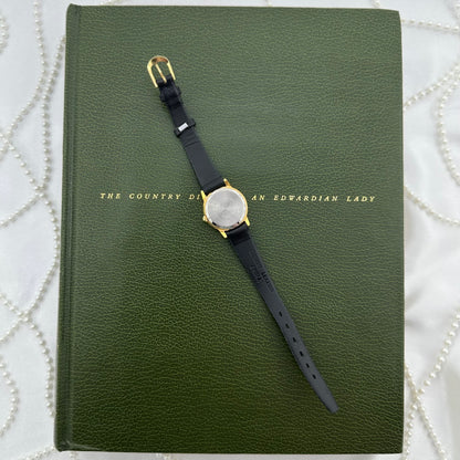 Classic Gold Round Dial Watch with Black Leather Band
