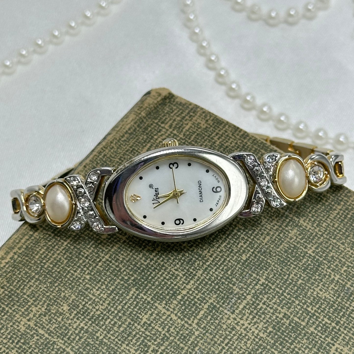 Two-Tone Diamanté and Pearl Watch with Mother of Pearl Dial
